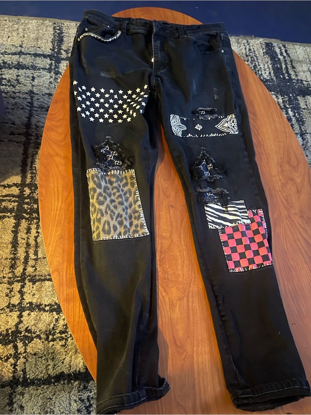 Men's Black Patchwork Jeans